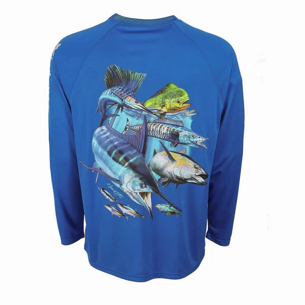 Bimini Bay Outfitters Hook M' Men's Long Sleeve Performance Shirt - Offshore Slam Victory Blue