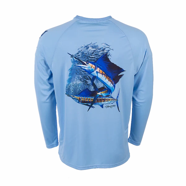 Bimini Bay Outfitters Hook M' Men's Long Sleeve Performance Shirt - Sail Fish Placid Blue