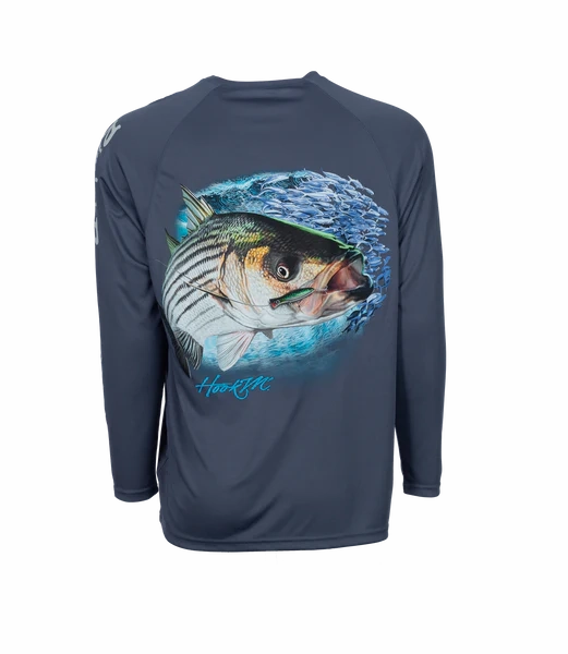 Bimini Bay Outfitters Hook M' Men's Long Sleeve Performance Shirt - Striped Bass Grisaille